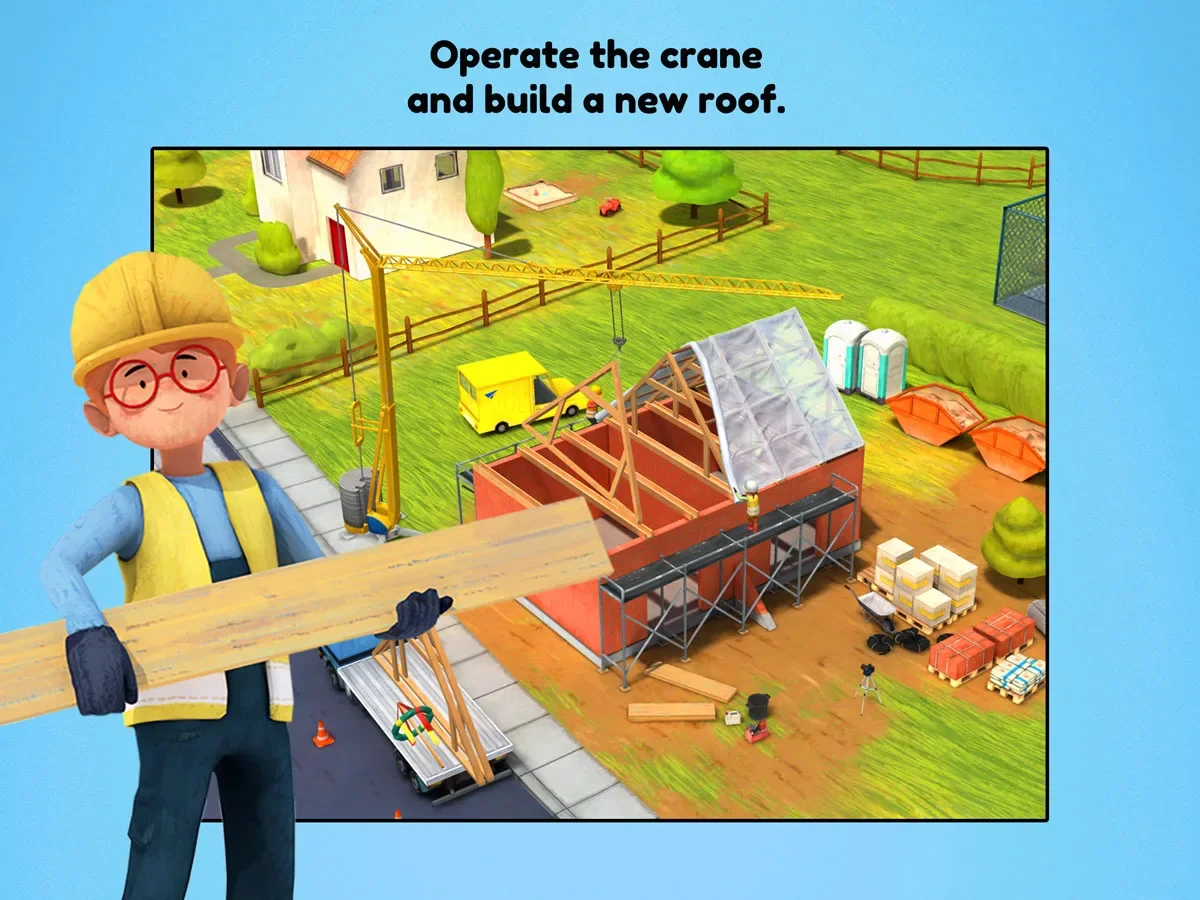 Little Builders App for kids – Operate the crane and build a new roof