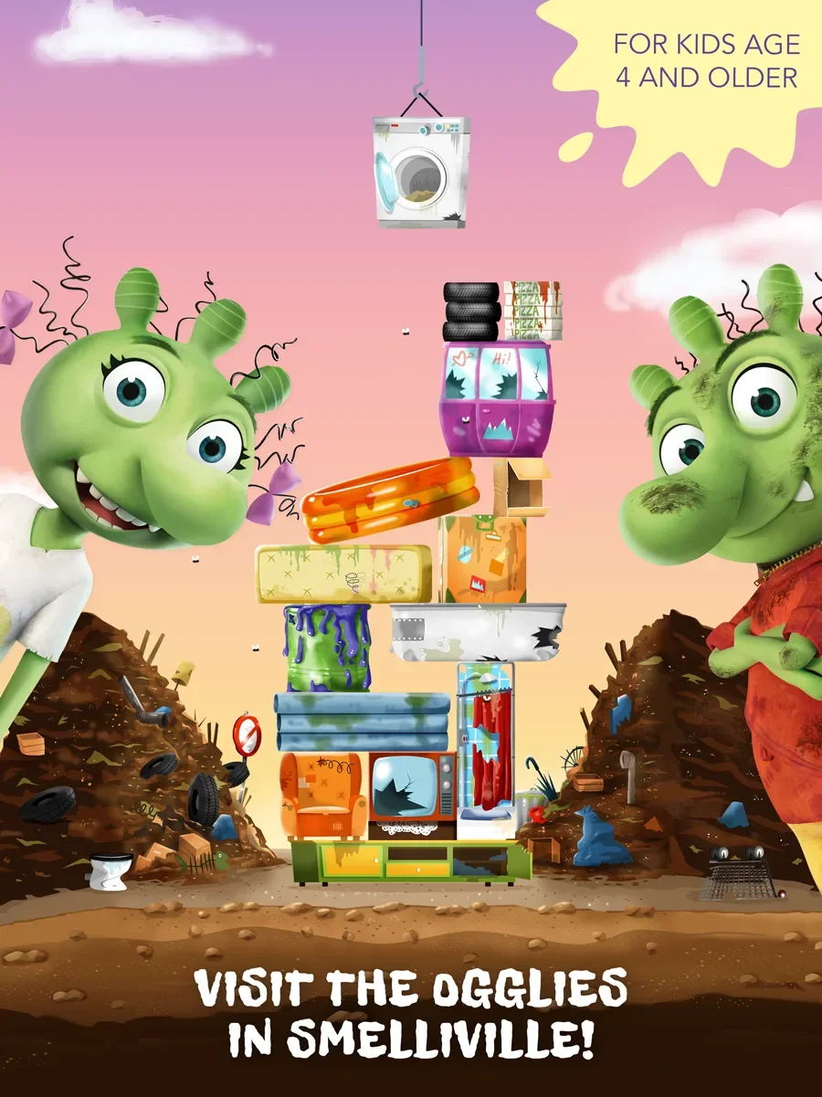 The Ogglies Kids App – Build the highest trash tower!