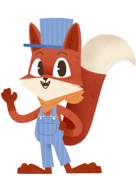 Fox wearing a cap and dungarees